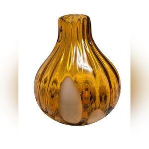 Hand Blown Art Glass Amber  Leopard Tortoise Vase 10" teardrop Vintage
